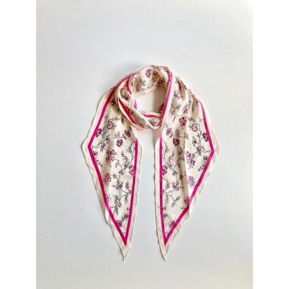 Anne Klein Accessories - Vintage ANNE KLEIN Pink Ivory Floral Silk Crepe 68" x 8" Long Skinny Scarf